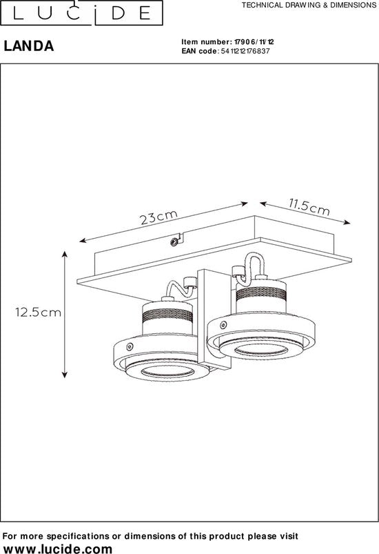 Lucide LANDA Plafondspot - LED Dim to warm - GU10 - 2x5W 3000K/2200K - Mat chroom