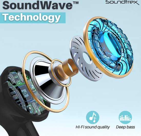 Soundtrex X-Pro Draadloze oordopjes - Bluetooth Oordopjes - Oortjes draadloos - Earpods - LED Display - Bluetooth 5.3 - Zwart