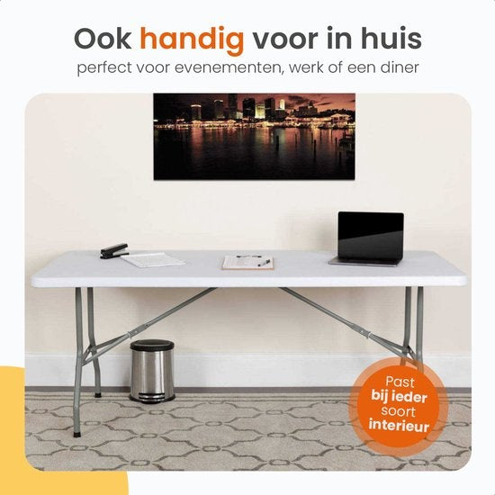 Goliving Klaptafel – Inklapbaar & Weerbestendig – max. 110 kg – 180 x 70 x 74 cm – Wit