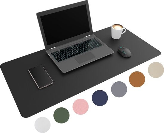 WURK Professionele Bureau Onderlegger Kunstleer – Bureau Organizer – Bureau Accessoires – Muismat XXL– Inclusief Kabel Clip – 80x40 – Zwart