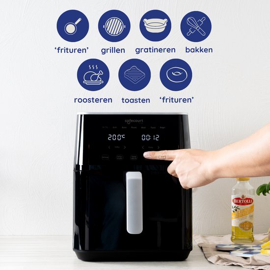 Safecourt Kitchen Airfryer XXL - Heteluchtfriteuse - 1800W - 7L Inhoud - 40ºC tot 200ºC - Zwart