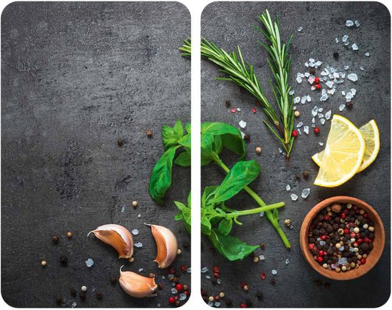 WENKO Glazen beschermplaten voor fornuizen - 2 stuks HERBS