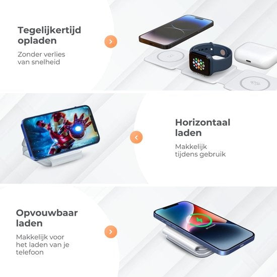 Wurk 3-in-1 Draadloze Oplader Magsafe - Oplaadstation - Inclusief Snellader Adapter - Geschikt voor iPhone & Android - 15W