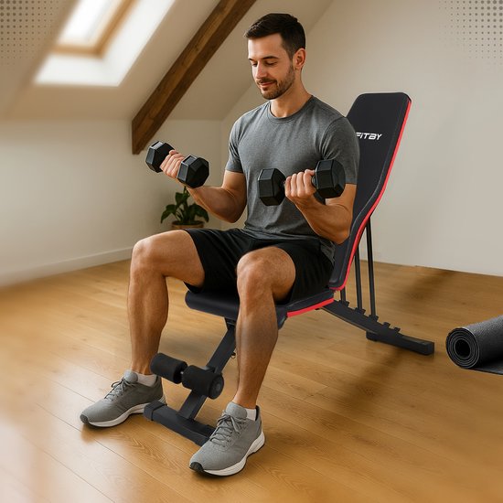Fitby Fitnessbank - Halterbank - Bench Press - Trainingsbank - Verstelbaar - 150 kg Draagkracht - Inklapbaar - Zwart