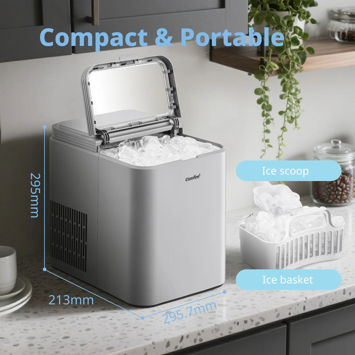 Comfee' IJsblokjesmachine Grijs - 12kg/24u - IJs in 6 Minuten - Zelfreinigend