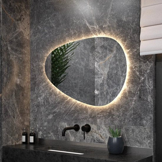 Mirlux Badkamerspiegel met LED Verlichting – Asymmetrisch Wandspiegels – Anti Condens Douchespiegel - Wandspiegel 90x60CM