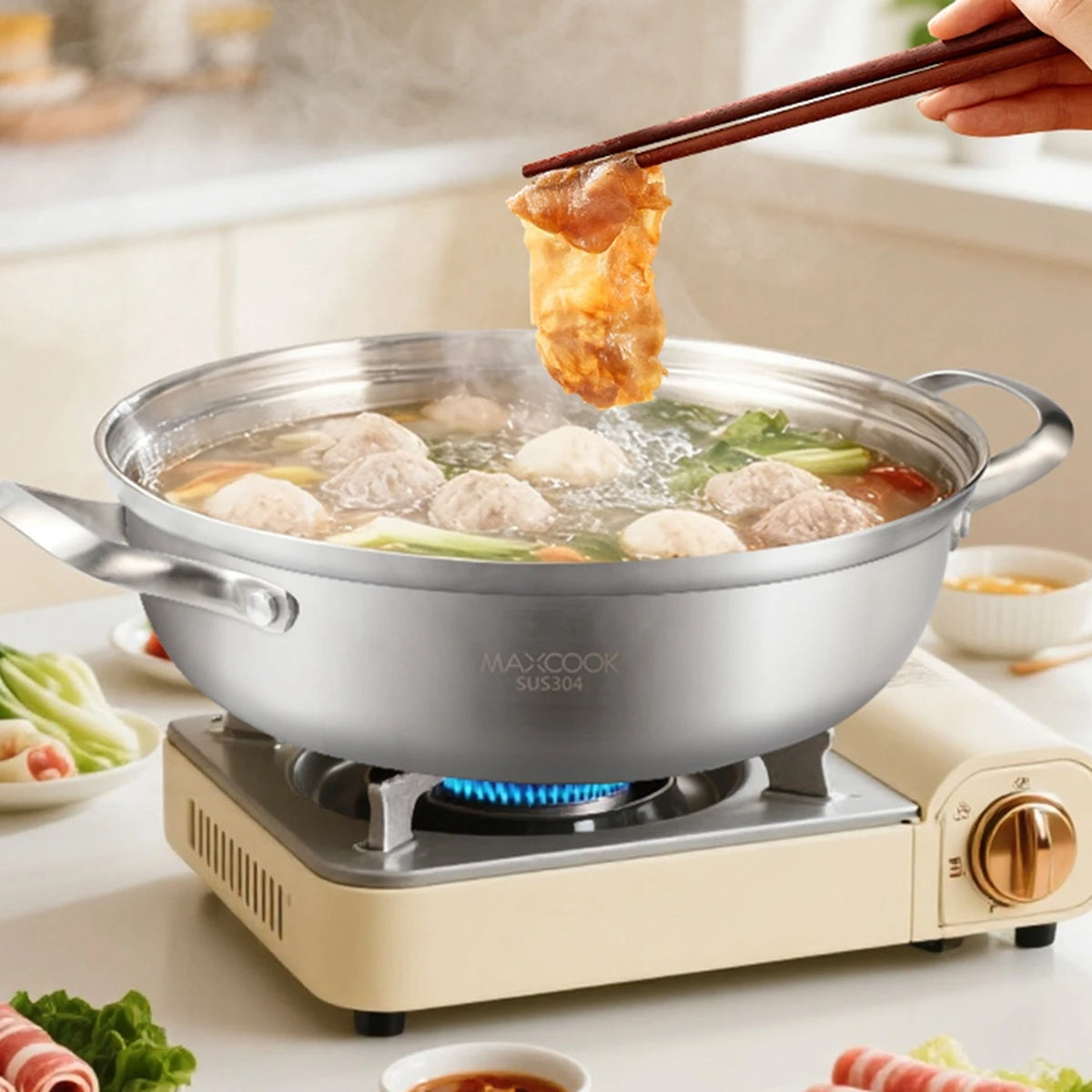 Maxcook Hotpot 3-Laags RVS 304 - 28 cm - Dubbele Handgreep, Inductie Geschikt