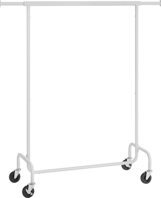 O'DADDY® Kledingrek op 4 Grote Wielen - Tot 130 Kg Draagvermogen - Verstelbaar en Uitschuifbaar - Roestbestendig Verchroomd Metaal - Eenvoudige Montage - Wit