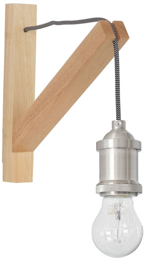 Wandlamp Mexlite Dion 7787BE bruin hout 30x28 cm met aan/uit schakelaar voor binnen Scandi-stijl