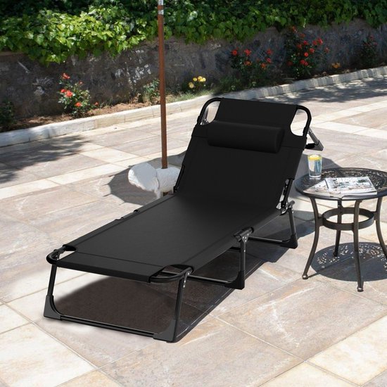 Outbee Ligbed - Ligstoel - Zonnebed - 190x55x30 cm - Inklapbaar - Verstelbaar - Weerbestendig - Zwart