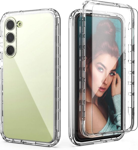 Podec 2-in-1 Hoesje met Screenprotector Geschikt voor Samsung Galaxy S23 Doorzichtig Telefoonhoesje - Anti-Shock Case Cover
