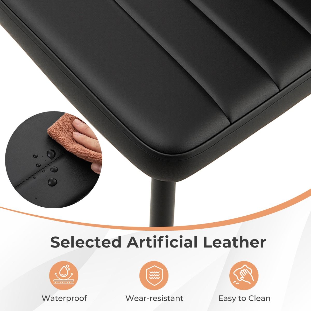 Coast Eetkamerstoelen Set van 4 - Kunstleer - Metalen poten - Zwart