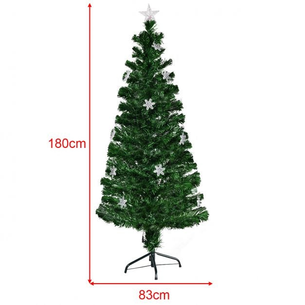 Coast Kerstboom met Gekleurde Glasvezel Verlichting en Kerststerren - 180cm - Groen