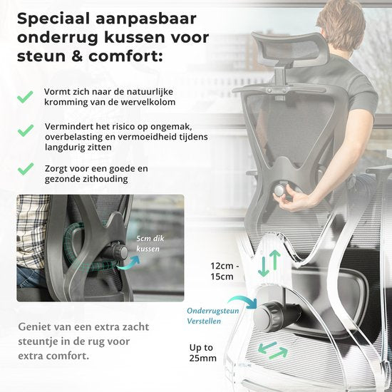 Backerz – Ergonomische Bureaustoel – 44-56 cm Zithoogte & EN1335 Gecertificeerd – Voorzien Van 3D Armleuningen En Verstelbare Lendensteun – Voor Kantoor En Gaming – Wit/Grijs Polypropeen En Mesh