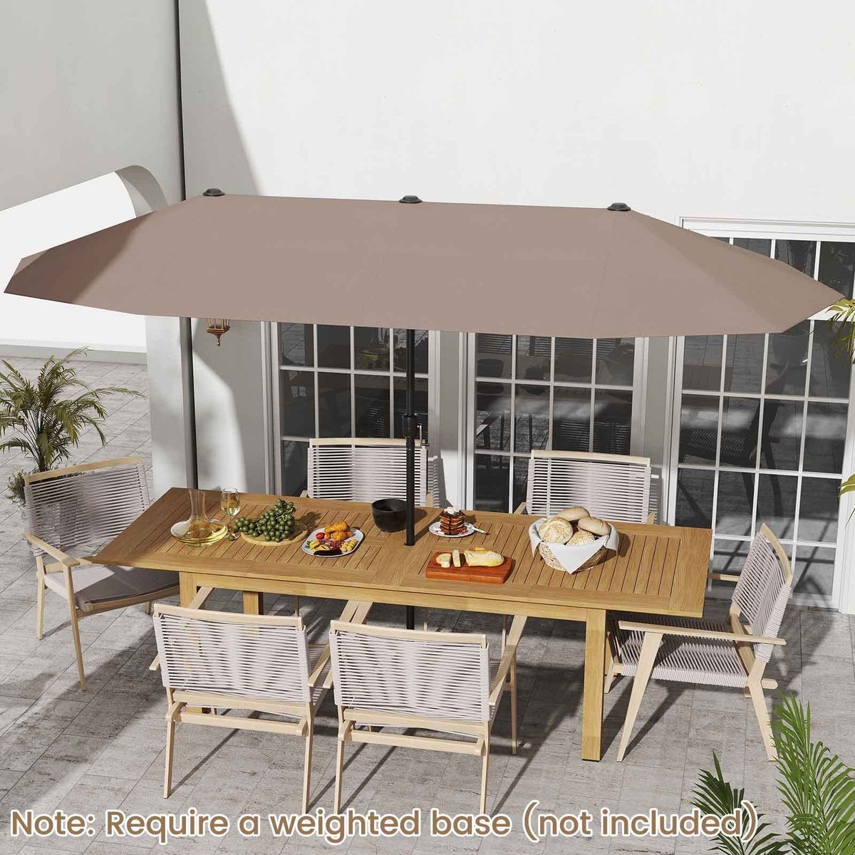 Coast Dubbele Parasol - rechthoekig - waterafstotend polyester - 400 x 215 cm - bruin