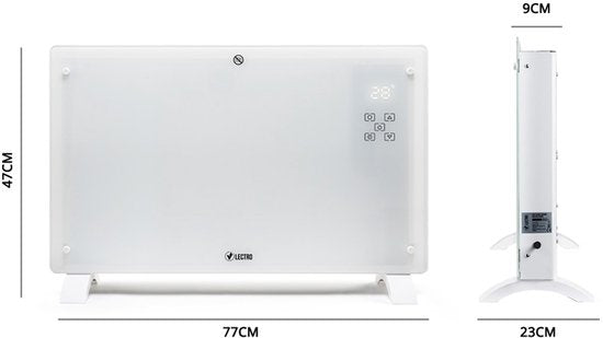 Vlectro - Elektrische Kachel & Convector Kachel - 2000W - LED Display & Afstandsbediening - Wit Metaal & Kunststof - Muurmontage & Vrijstaand - Energiezuinig met Thermostaat