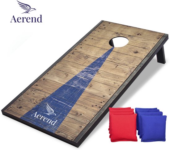 Aerend Cornhole Set Speelbord – 91 x 61 cm Inclusief 8 All-weather Bean Bags En Draagtas – Weerbestendig MDF – Rustiek Barnwood Ontwerp – Voor Tuin En Strand En Familiefeestjes