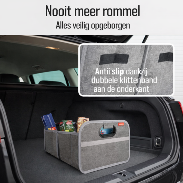 HELDENWERK Opvouwbare kofferbaktas met antislip klittenband - kofferbak organizer, auto vouwbox, boodschappentas - versterkt en stabiel