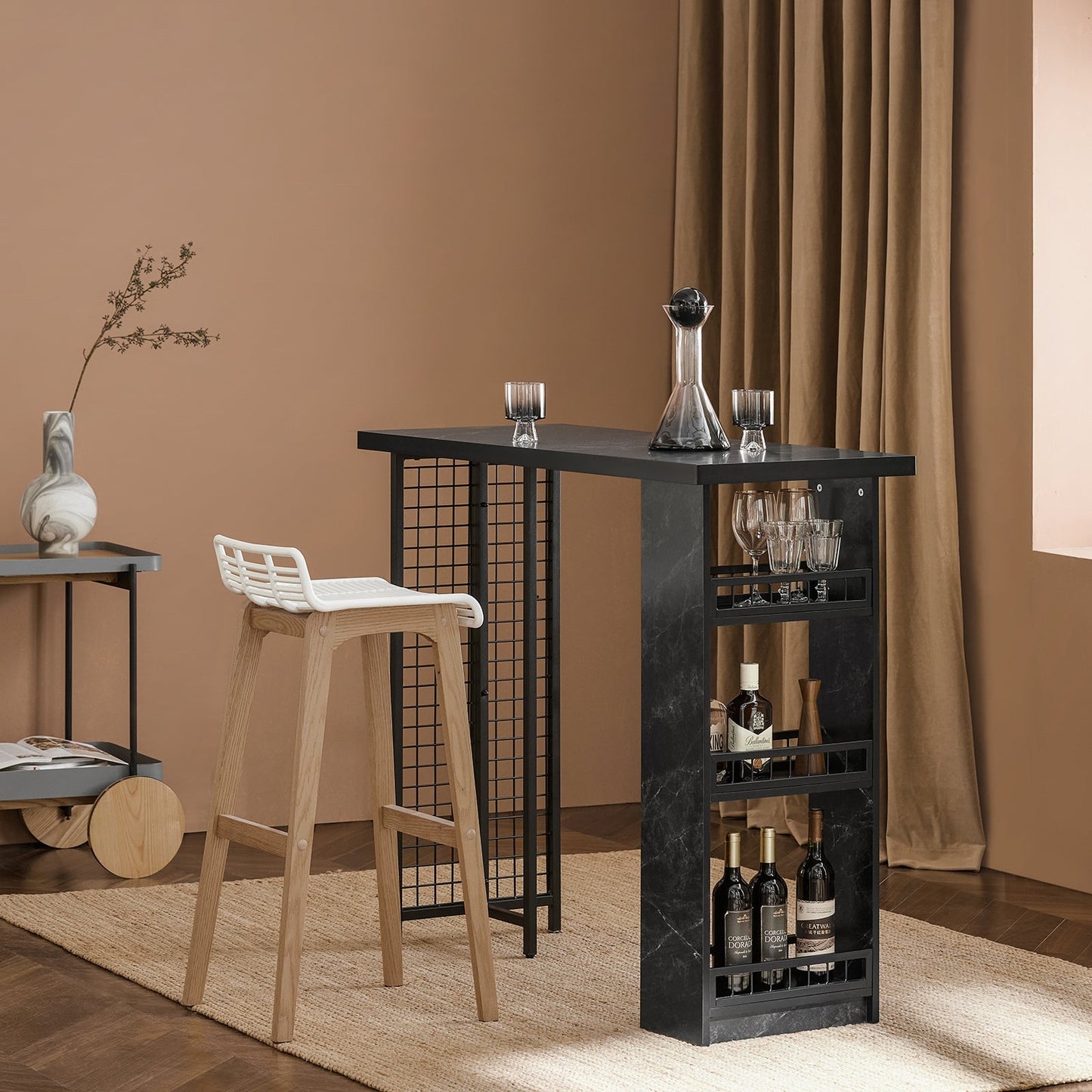 SoBuy Moderne Bartafel - Met Flessen en Glazenhouders - 120x50x105 cm - Zwart
