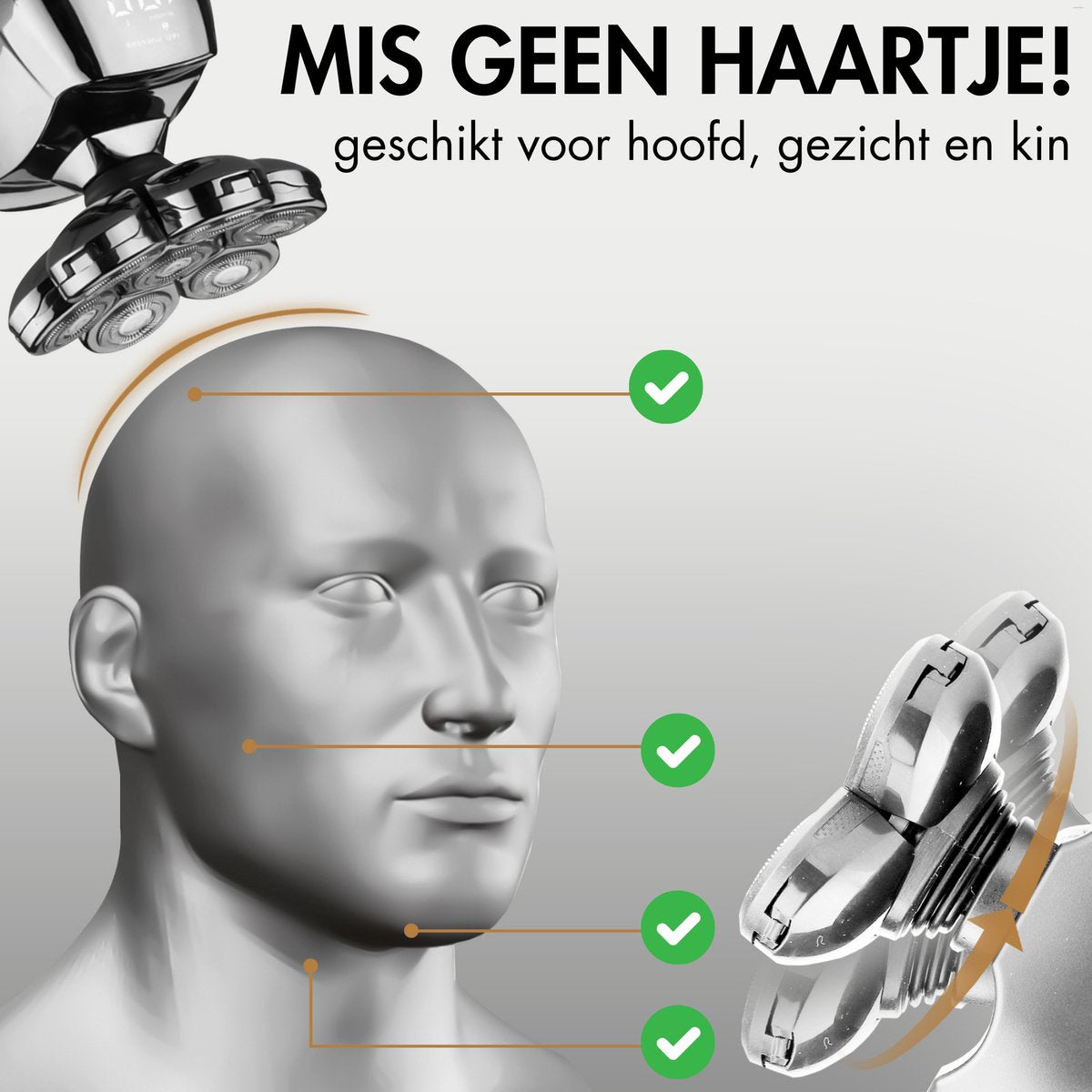 Sansbeauté® Skull Sharp PRO - Scheerapparaat Mannen – Electric Face & Head Shaver - Nat & Droog - Draadloos Opladen - Elektrisch