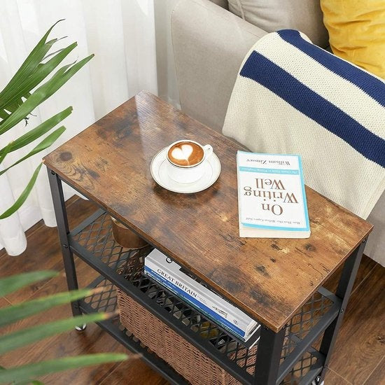 O'DADDY® Wandtafel - Sidetable Industrieel - met 2 gaasplanken - bijzettafel 60x30x60 cm - Haltafel - kleur bruin