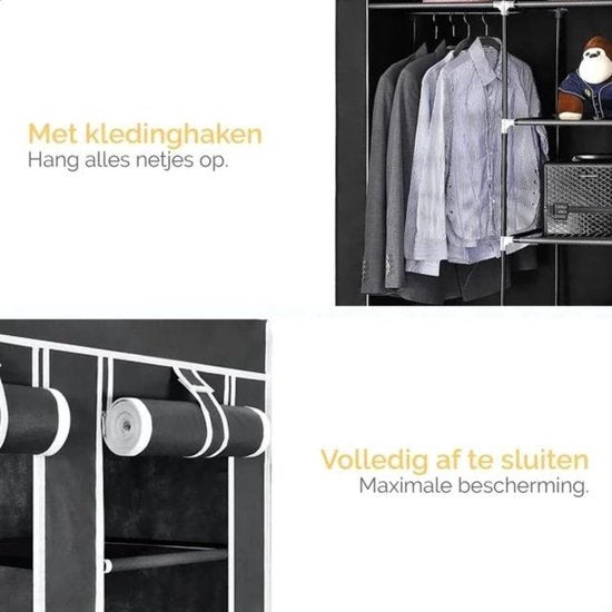 Goliving Opvouwbare Kledingkast - Garderobekast - Kleerkast - Stoffen Vouwkast - Campingkast - Zwart