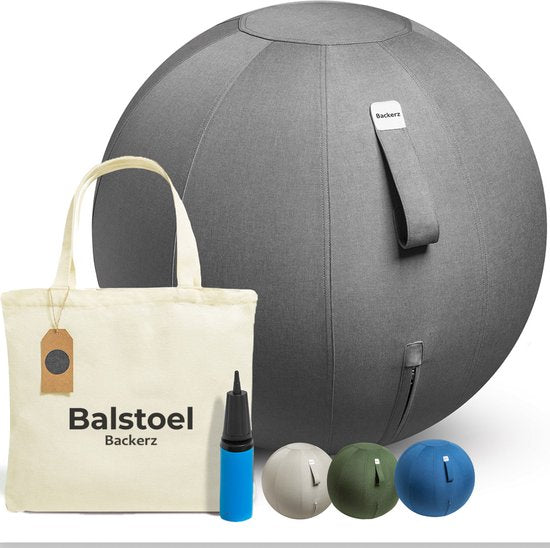 Backerz Zitbal 55 CM - Zitballen met Hoes Linnen - Ergonomische Bureaustoel Kantoor en Thuis - Luxe Yoga Bal - Antraciet