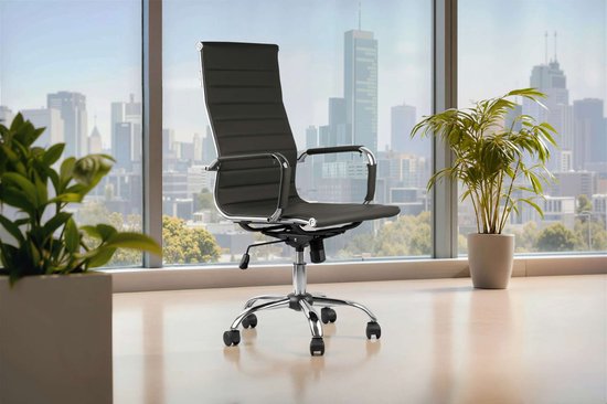 Feel Furniture - Luxe Bureaustoel - Hoge Rugleuning - Donkergrijs met Zilveren Frame
