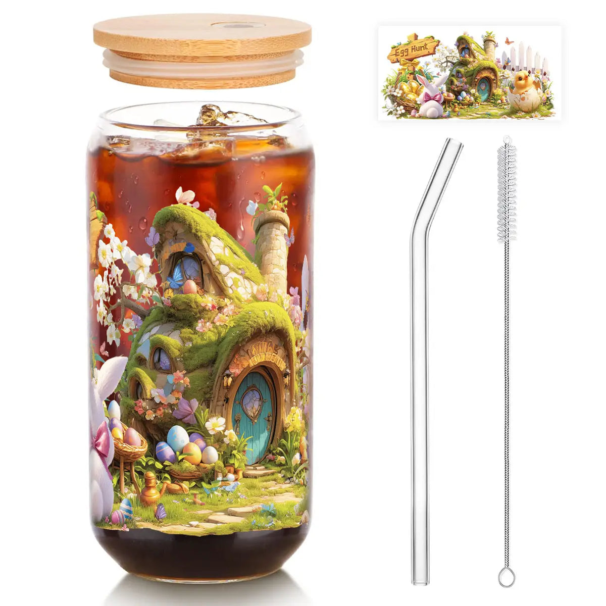 Alphynix Paasglas met Deksel en Rietje - Sprookjesdesign - 500 ml - Meerkleurig