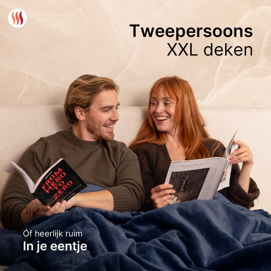 Seranova Elektrische Deken XXL - 180x160 cm - 2 persoons Bovendeken - Warmtedeken - Dubbelzijdig - Fleece Sherpa - Blauw