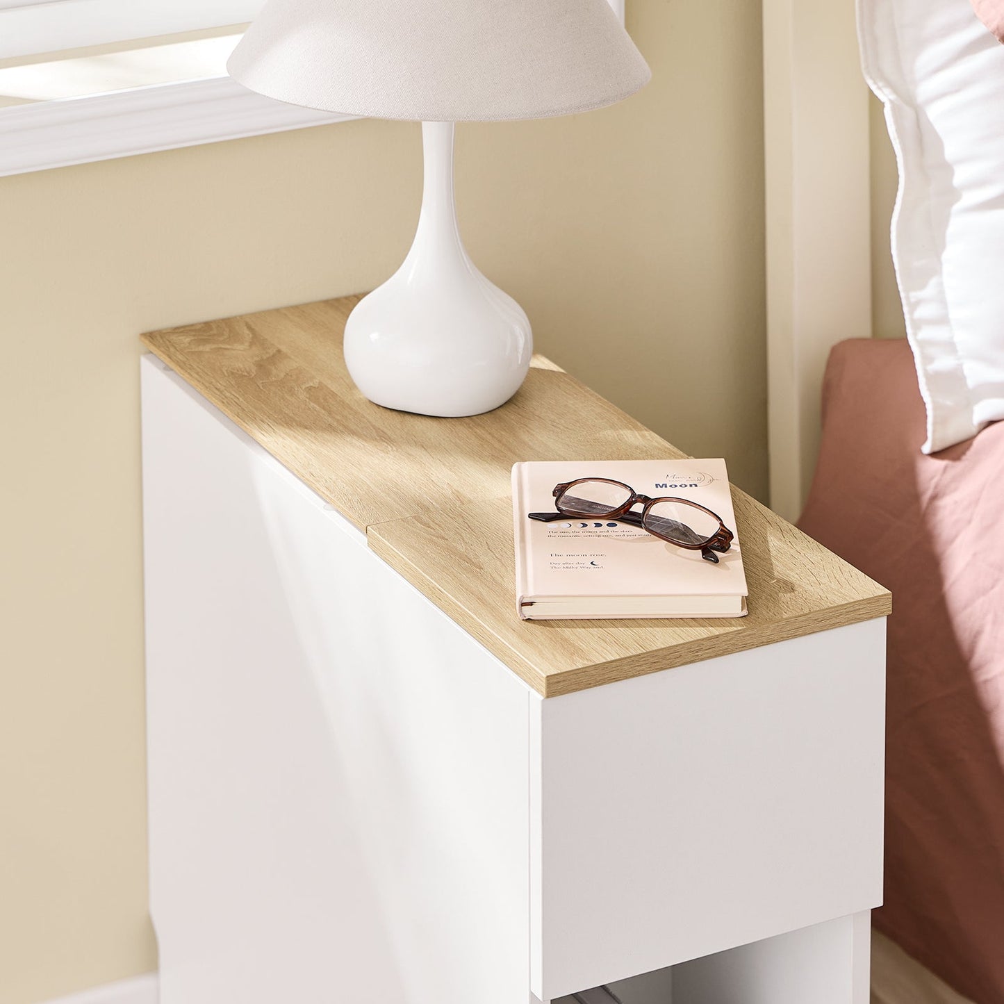 SoBuy FBT162-WN Nachtkastje 20x60x65 cm Wit met 3 vakken voor boxspringbed en kleine ruimtes
