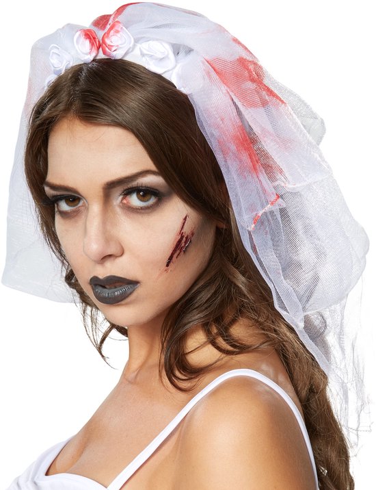 Dressforfun Sexy griezelbruid M - verkleedkleding kostuum halloween verkleden feestkleding carnavalskleding carnaval feestkledij partykleding - 302246