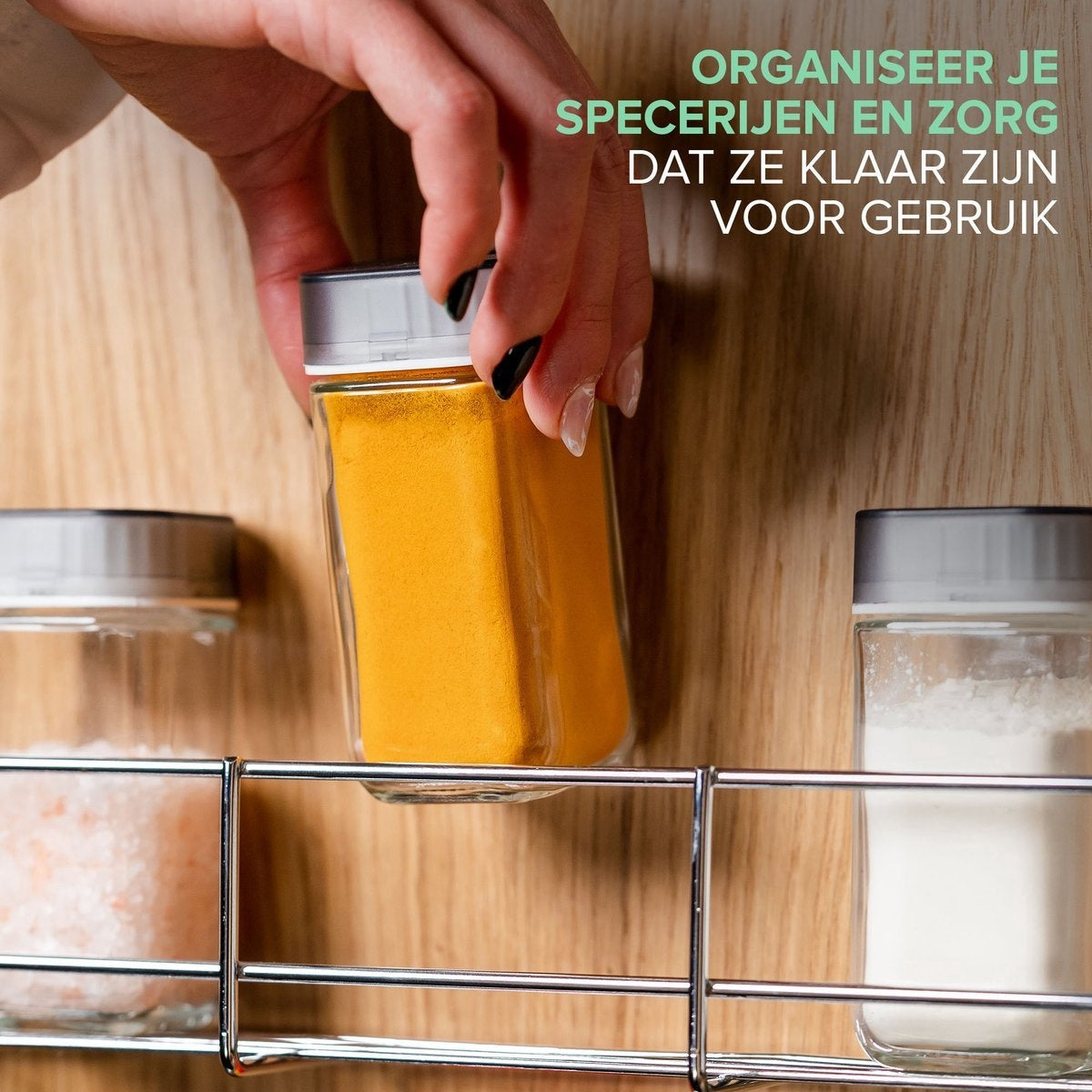 Kruidenrek Ophangbaar - voor 32 Kruidenpotjes - 4 etages Kruidenorganizer - 405x60x500mm - Metaal Chroom