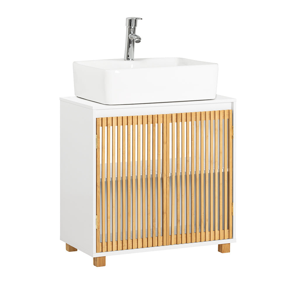 SoBuy BZR125-W Wastafel Onderkast - Wit - 2 Deuren - 60x33x60cm