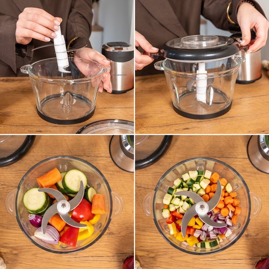 AoraKitchen Hakmolen Electrisch - 2L Glazen Kom - BPA-Vrij - 400W - 2 Snelheden - RVS - Elektrische Hakmolen - Food Chopper
