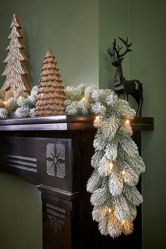 Black Box Trees Nagoya Kerstversiering - Guirlande met 40 Warmwitte LED Lampjes en Timerfunctie - Kerstslingers voor Schouw, Trap of Deurpost - Groen Frosted - L270 x Ø20 cm
