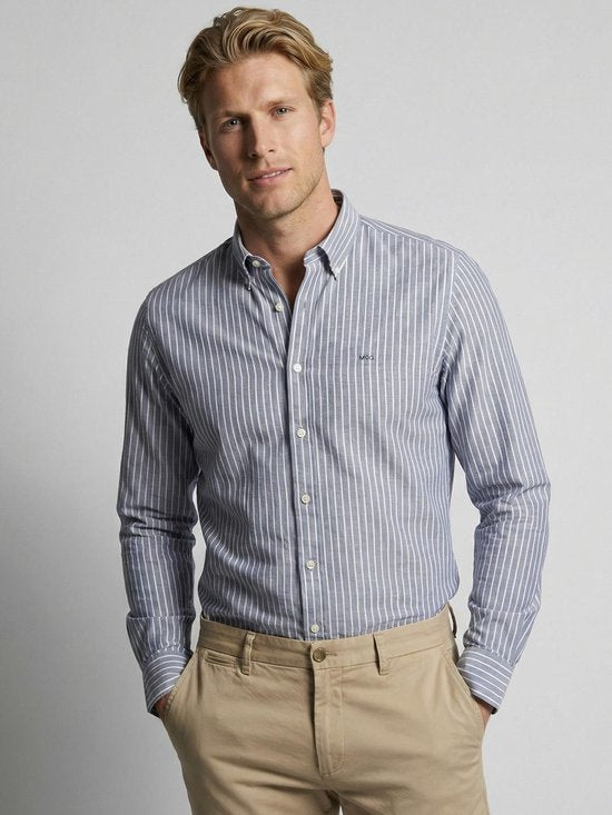 McGregor Overhemd Cotton Linen Strepen Indigo - Maat XL - Heren