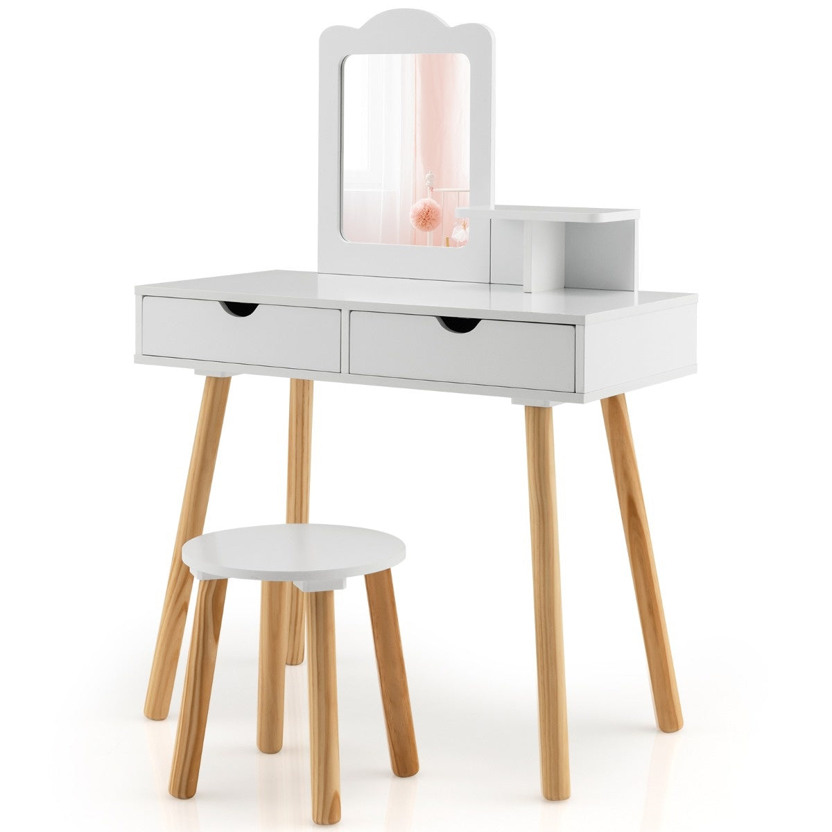 Coast 2 in 1 kinderen Dekseltafel Set bureau & ontlasting met spiegel 70 x 37 x 100 cm wit