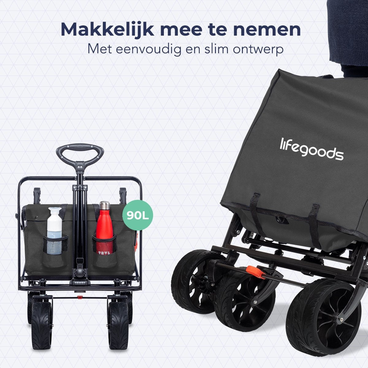 LifeGoods Bolderkar - Opvouwbaar - Tot 120KG - 90L - Wasbaar Polyester - 120x80cm - Grijs