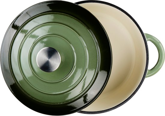 alpina Braadpan Gietijzer met Deksel - Bakpan ⌀ 24 cm - Alle Warmtebronnen - Groen