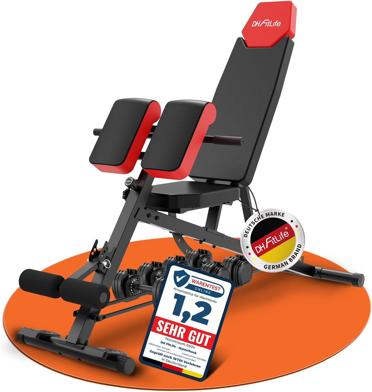 DH FitLife Halterbank 6-in-1 - Verstelbare Rugleuning - Hyperextension & Nordic Curl - Tot 350 kg - 163 x 50 x 130 cm - Zwart