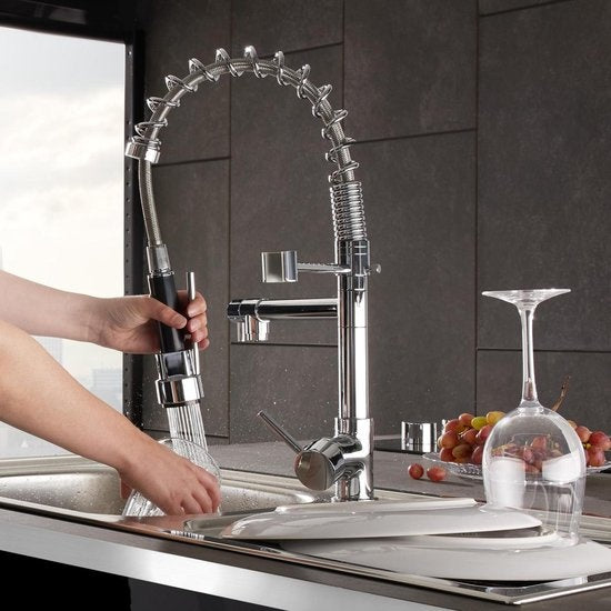 TecTake Keukenkraan - Flexibele sproeikop - 12 cm hoog - Dubbele kraan - 402140