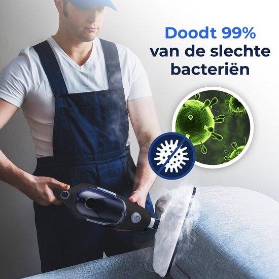 Stoomreiniger 2 in 1 - Handstomer - Vlekkenreiniger - Met 8 Opzetstukken en 2 Microvezeldoeken - Bank, Vloer, Badkamer en Tapijt Reinigen - Zwart