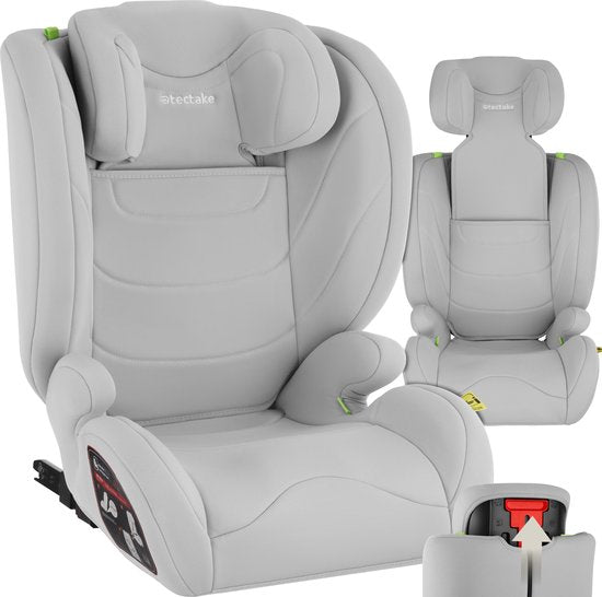 tectake® Kinderautostoeltje i-Size Goedgekeurd - ISOFIX Autostoel tot 36 kg - Veiligheid en Comfort voor Kinderen- YB805A - lichtgrijs
