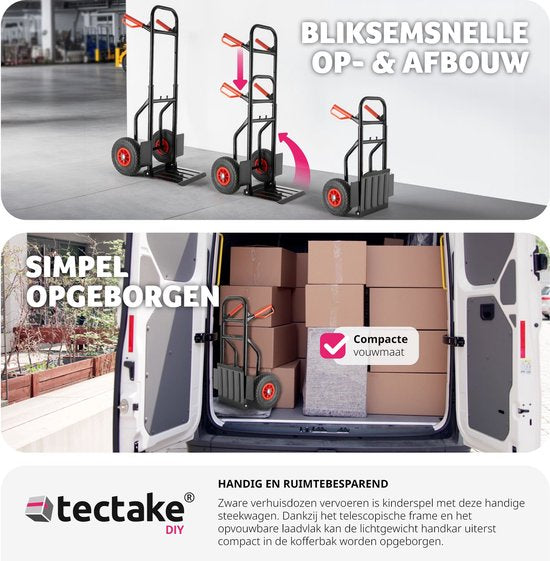 tectake® - Steekwagen tot 100kg - transportwagen - robuust met uittrekbaar frame.