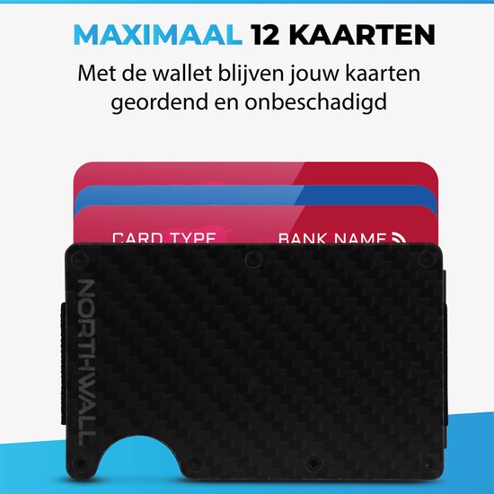 Northwall Pasjeshouder - Carbon Creditcardhouder met Geldclip - Money clip - RFID Anti-Skim - Maximaal 12 pasjes