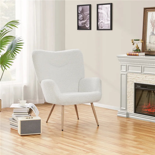 Yaheetech Relaxstoel 73,5 x 81 x 98 cm - Wit - Scandinavische Fauteuil met Bouclé Bekleding