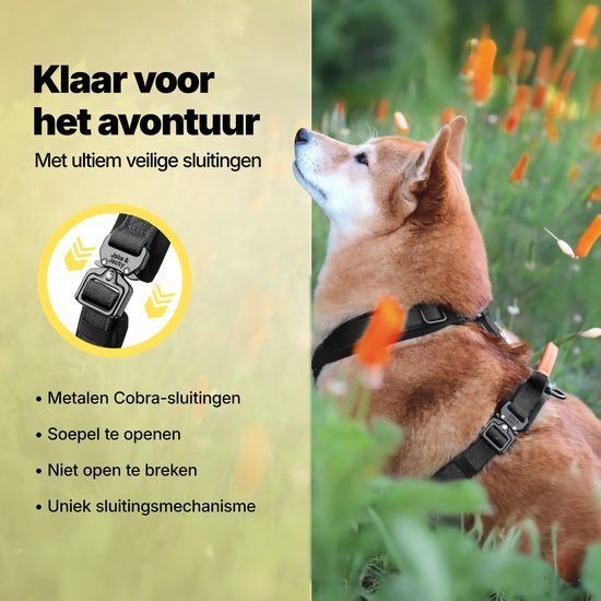 Jake en Jacky Hondentuigje Grote Honden - Anti-Trek Tuig - Y Tuig Hond - Hondenharnas - Zwart - Maat XL