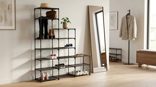 Modulair schoenenrek 8 etages voor 32 paar Five® - Zwart - Eenvoudig monteerbaar