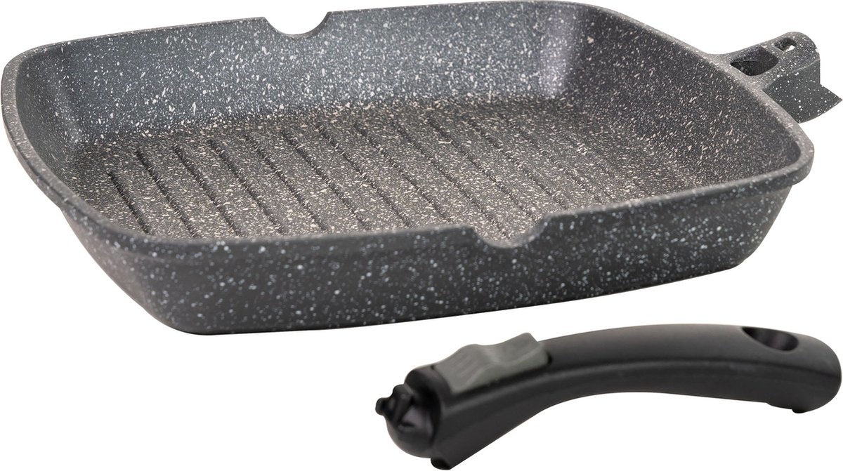 Coninx Grillpan Inductie 28cm - Steakpan Vleespan - Grill Pan met Afneembare Handgreep - PFAS-vrij - Geschikt voor alle Warmtebronnen - Bakpan Inductie - 28x28 CM - Extra Dikke Bodem - Vaderdag Cadeau